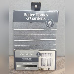 Better Homes & Gardens Gray & White Curtain Set 36” | Small Window | 3-Piece New